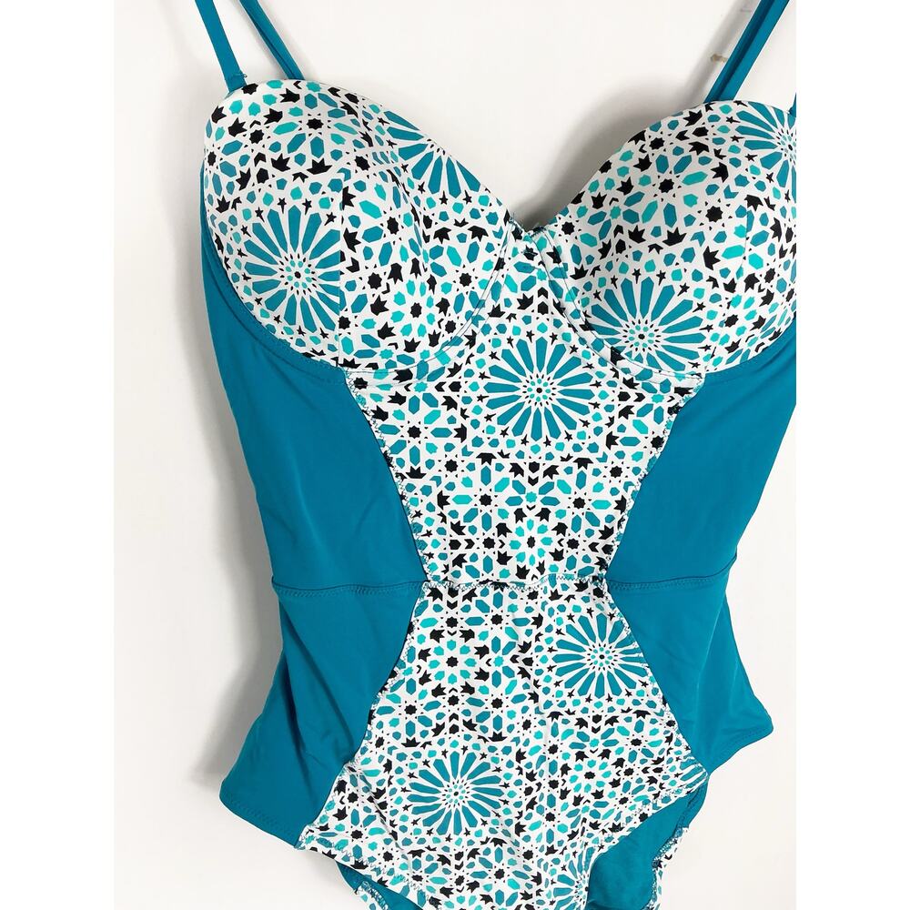 Everyday Sunday Womens One Piece Swimsuit Teal Blue White Pattern 8 - Picture 2 of 6